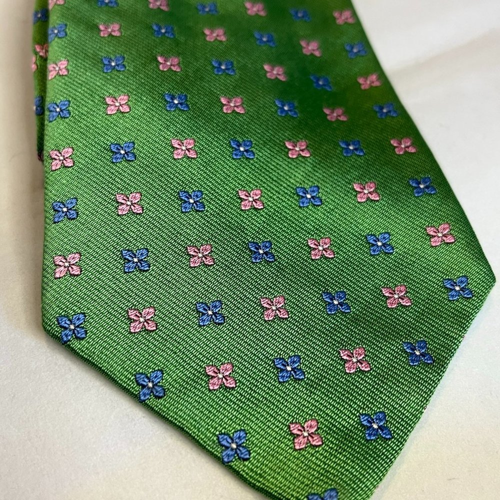 Men's Neck Tie - Brooks Brothers - Green Blue and Pink Flowers - Has Tag - Silk